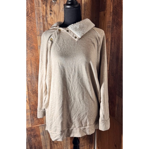 Isabel Maternity XXL Beige Sherpa Collar Snap Pullover Sweatshirt - Picture 1 of 6
